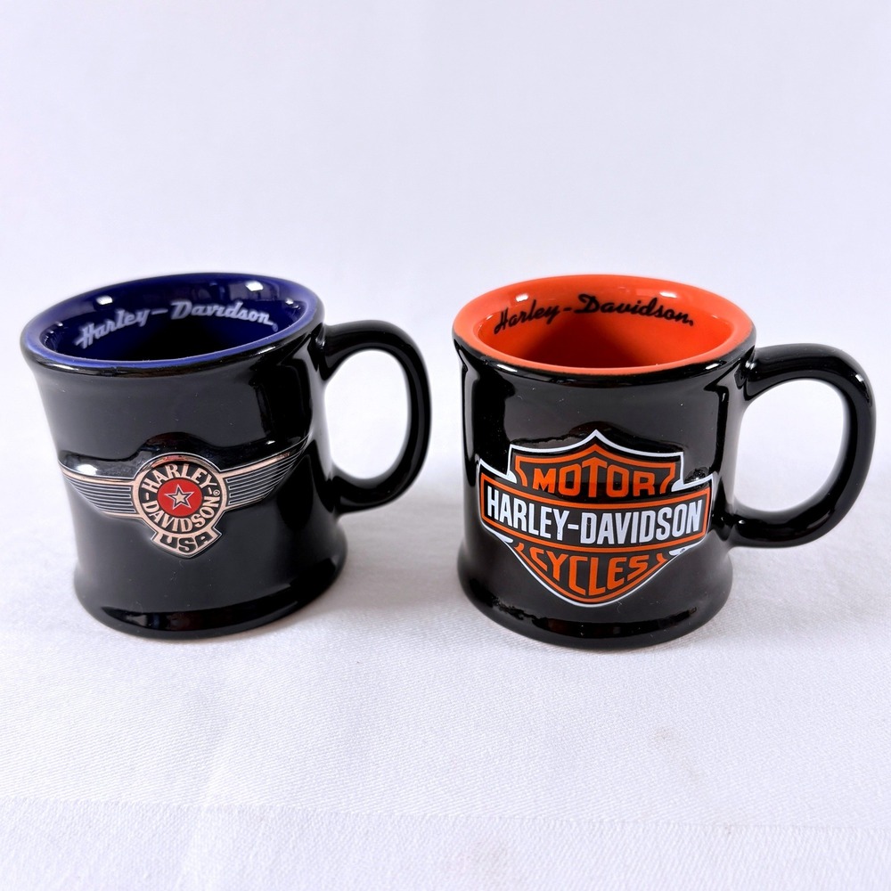 Harley-Davidson Mini Ceramic Mugs Bar &‎ Shield Winged USA Lot of 2